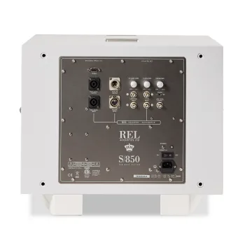 REL S/850 white lacquer rear-connections
