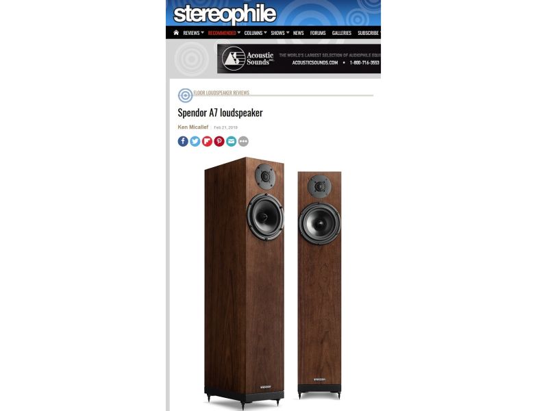 Spendor A7 - σαρωνει τα τεστ - STEREOPHILE Feb. 2019 - Top Rating